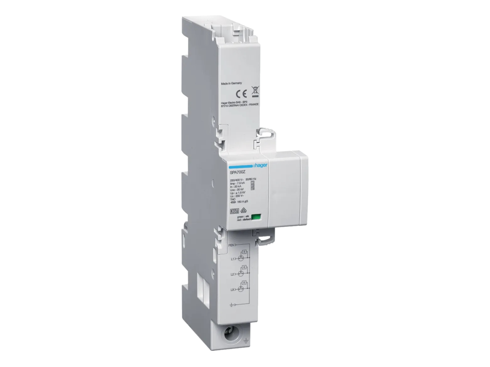 Hager Spa700z, 255 V, Hvid, 27 Mm, 104,4 Mm, 220,7 Mm, -40 - 80 °C