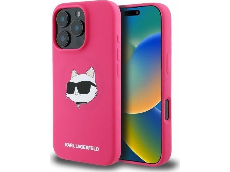 Karl Lagerfeld Silikone Choupette Head Print Magsafe Etui Til Iphone 16 Pro Max - Fuchsia