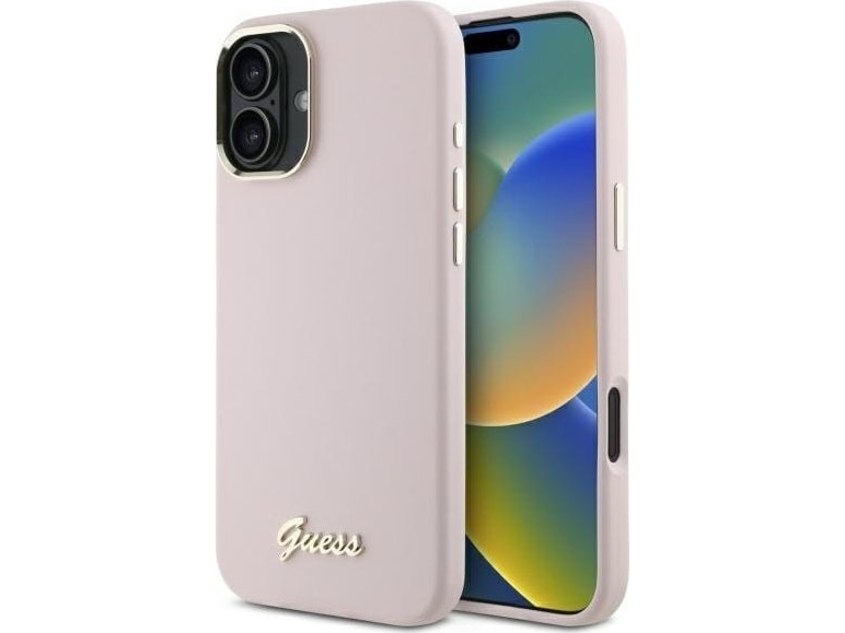 Guess Guhcp16ssmbslp Iphone 16 6,1" Pink/Pink Hard Case Silikone Script Metallic Logo Og Ramme