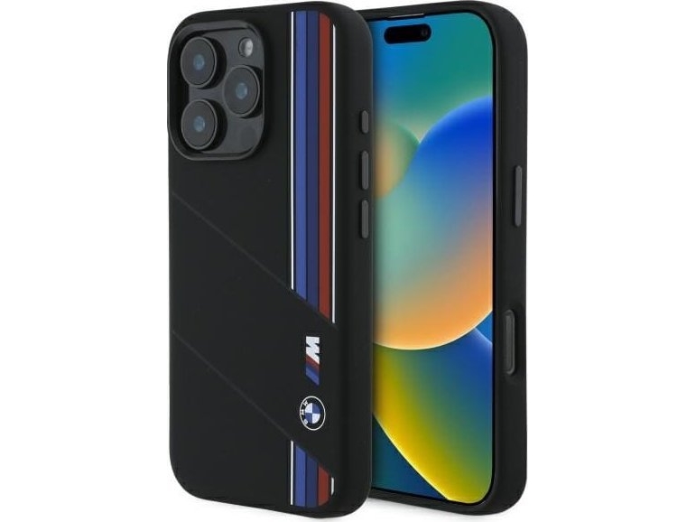 Bmw Bmhmp16x23scuk Apple Iphone 16 Pro Max 6.9&Quot Dėklas Telefonui Juodos Spalvos Silikoninis Cut Tricolor Lines Magsafe