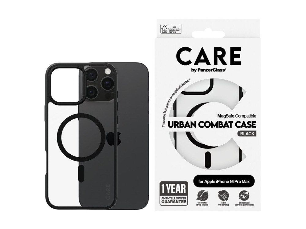 Care By Panzerglass Urban Combat - Bagsidecover Til Mobiltelefon - Sort Ramme - Magsafe-Kompatibilitet - Genbrugt Plastik - Gennemsigtig, Sort - For