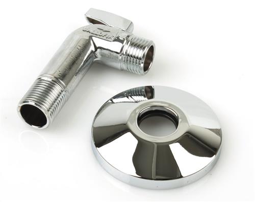 Broen Ballofix kuglehane 1/2''. Vinkel med kontraventil. Nippel-nippel. Med krom håndtag. Krom