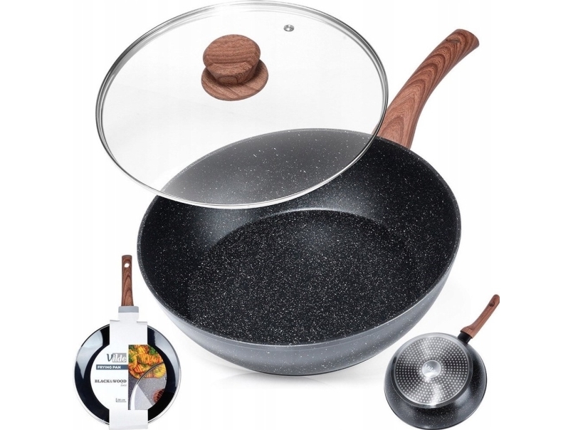 Aliumininė Keptuvė Su Granitine Danga Ir Stiklo Dangčiu Vilde Juodas&Amp Wood 28 Cm, 3,5 L