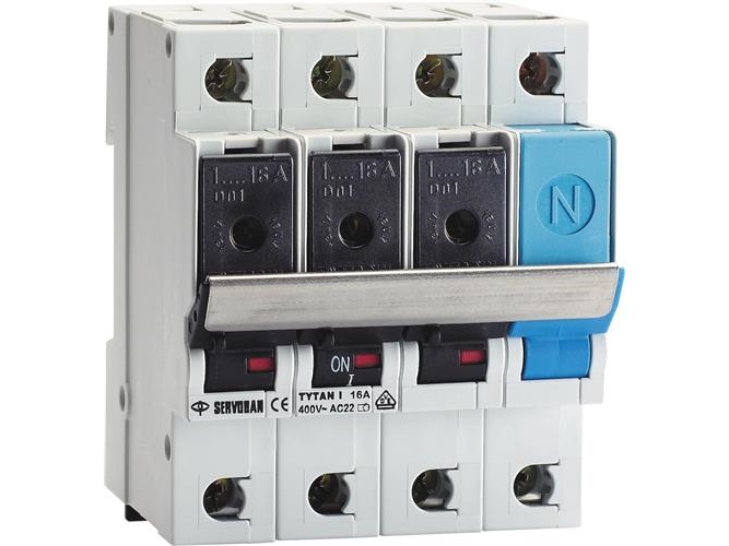 NIKO Gruppeafbryder TYTAN I, 3P+N, 2-16A, 400V AC, DIN-skinne, bredde 72 mm bred - sikringsskuffer medfølger ikke | EL Artiklar - Elcentral - Strömbrytare | GameStuff