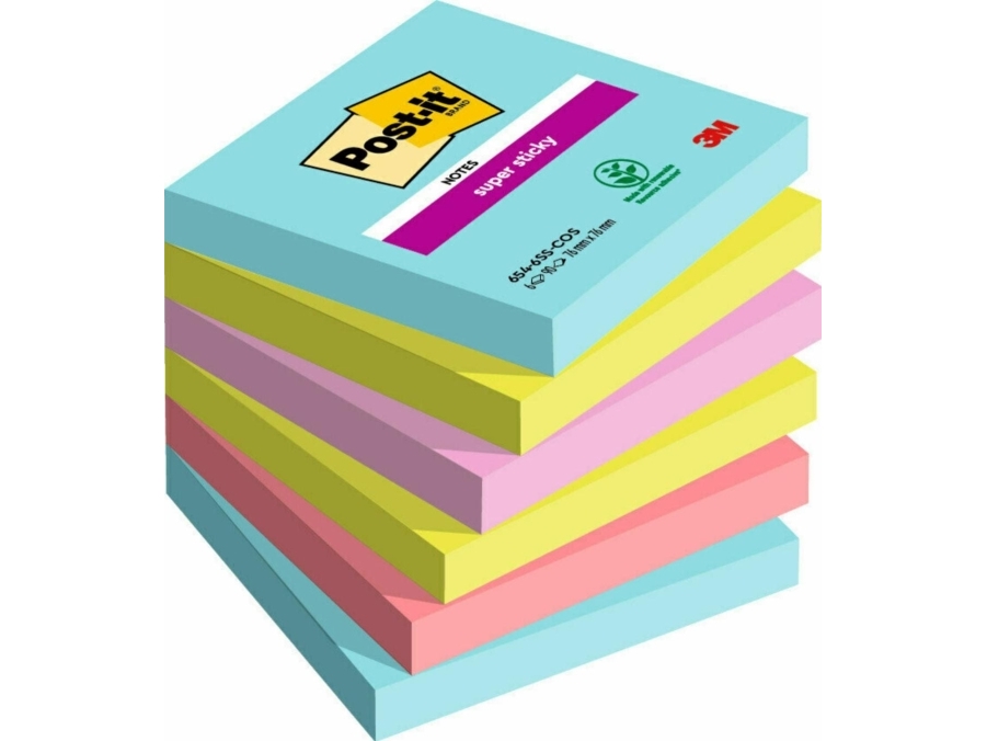 Post-it Super Sticky Notes Cosmic, 76mm x 76mm, 90 blad, pakke a 6 stk | Papper & Emballage - Block & Post-It - Post-it | GameStuff