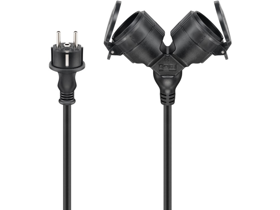 Goobay Double External Extension Cable, 5 M, Schwarz - Kabellänge 5 M