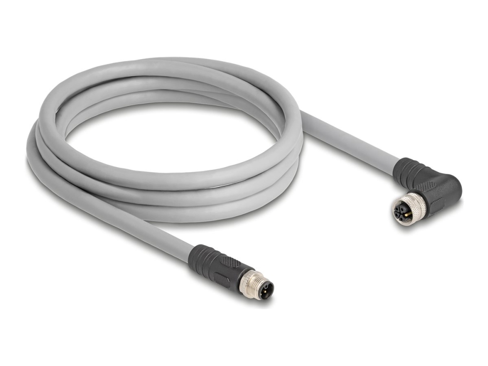 Delock - Sensorkabel - 5-pins M12 (han) lige til 5-pins M12 (hun) højrevinklet - 63 V - 16 A - 2 m - siliconefri, L-kodet - grå