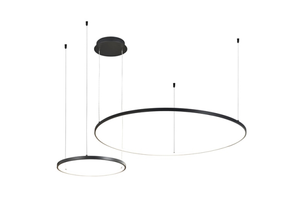 Pendellampe med LED - Sibiu, 2 runde ringe, 4.000 K, sort