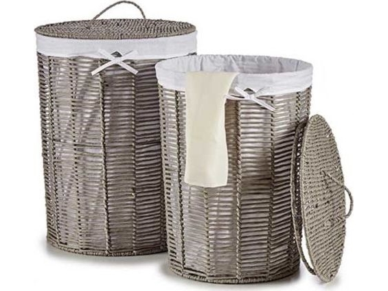 Vasketøjskurv Kipit 44X44x56 Cm Grå Rattan, 2 Stk