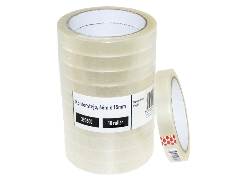 Kontorstejp 66m x 15mm PP - (10 st.) | Kontorsmaterial - Tejp & dispensrar - Kontors tejp | GameStuff