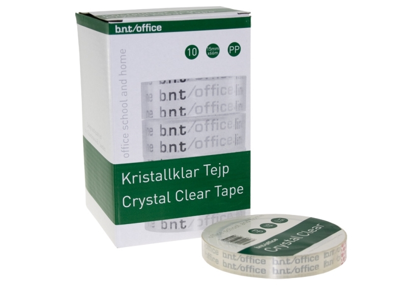 Kristalklar Tape 66m x 15mm PP - (10 stk.)
