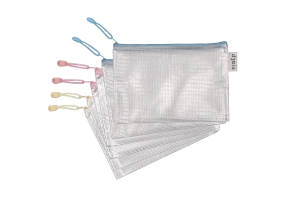Djois Reißverschlusstasche Zipper Pastell, Din A5, Pvc Sortiert, Mit Verstärkten Fäden, Transparent, Spritzwasser - 6 Stück (509020)