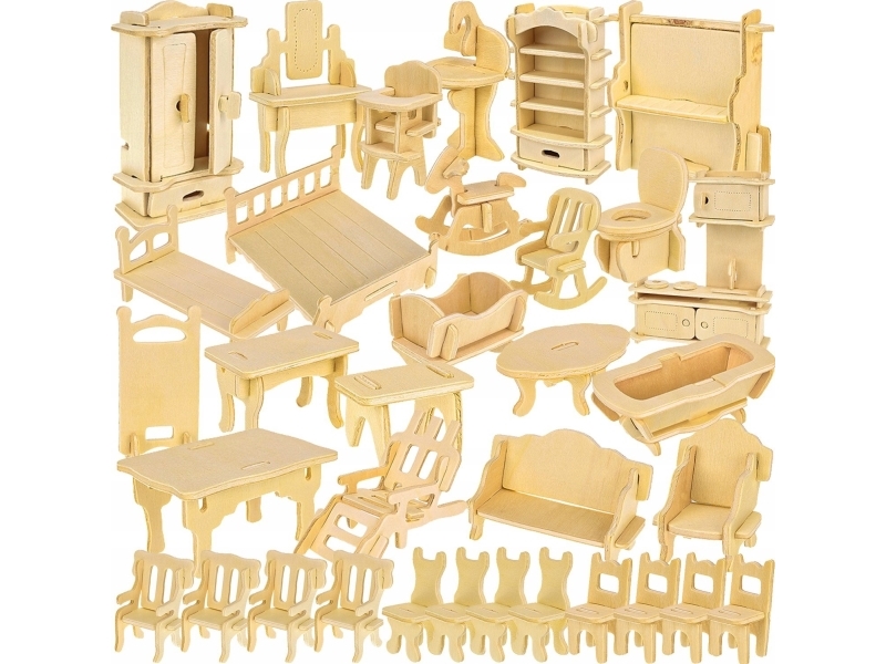 Kruzzel set med trämöbler för dockor 34 delar 23542 | Leksaker - Figurer & Dockor - Dockhus och möbler | GameStuff