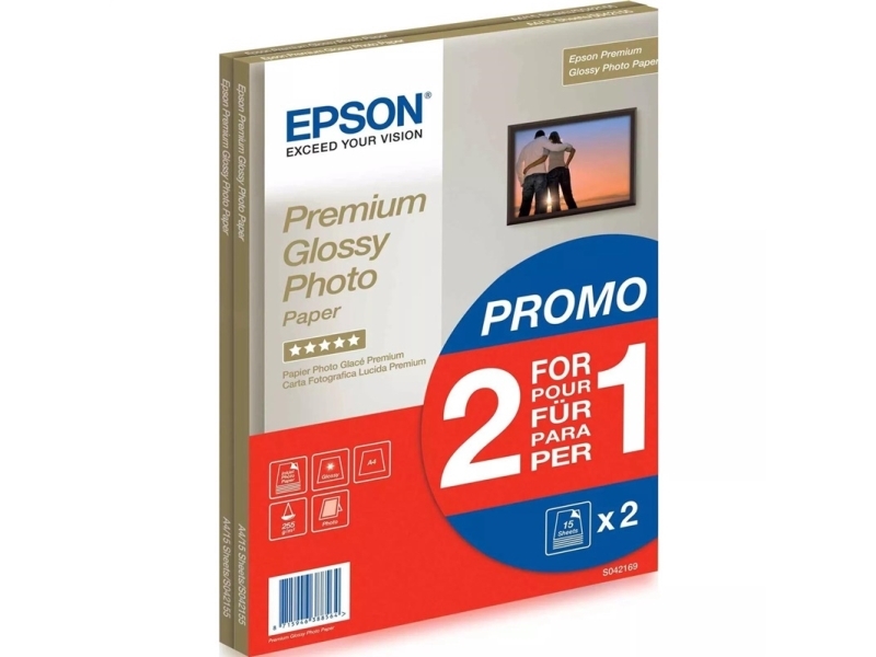 Epson Premium Glossy Photo Paper BOGOF - Skinnende - A4 (210 x 297 mm) - 255 g/m² - 15 ark fotopapir (pakke med 2) - for EcoTank ET-2650, 2750, 2751, 2756, 2850, 2851, 2856, 4750, 4850