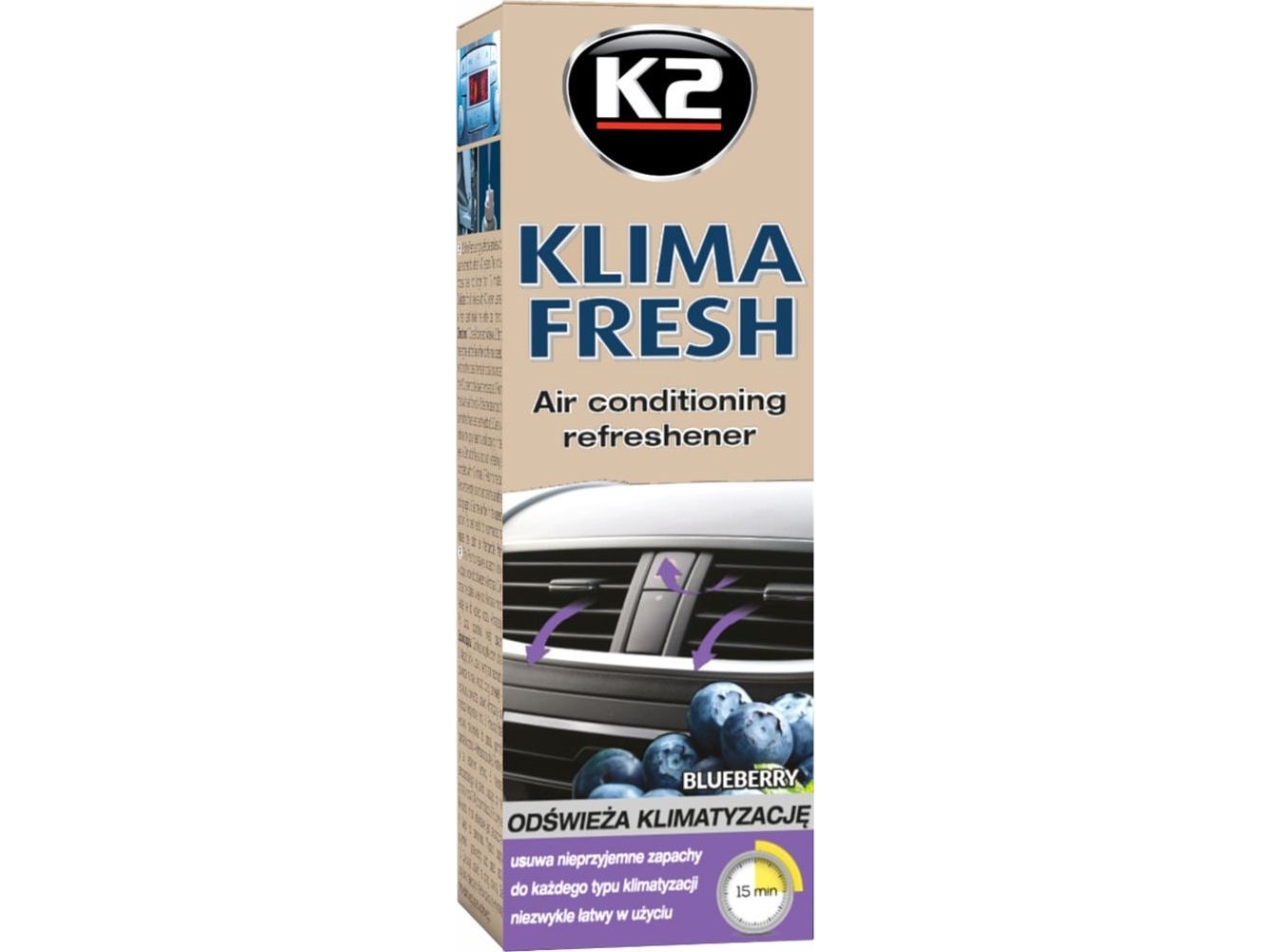 K2 K2 Klima Fresh skånsom rengøringsmiddel til klimaanlæg Blueberry 150 ml