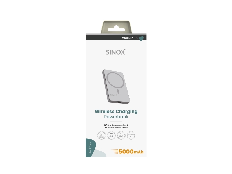 Sinox Pro Kabellose Powerbank 5000 Mah Grau