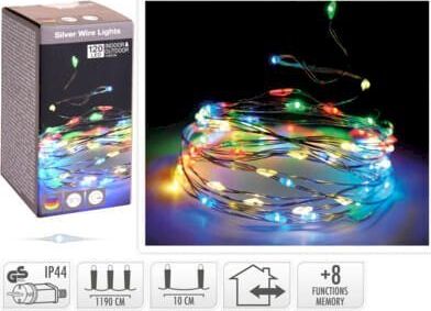 KMTP lyskæde på sølvfarvet ledning 120 LED farveprogrammer