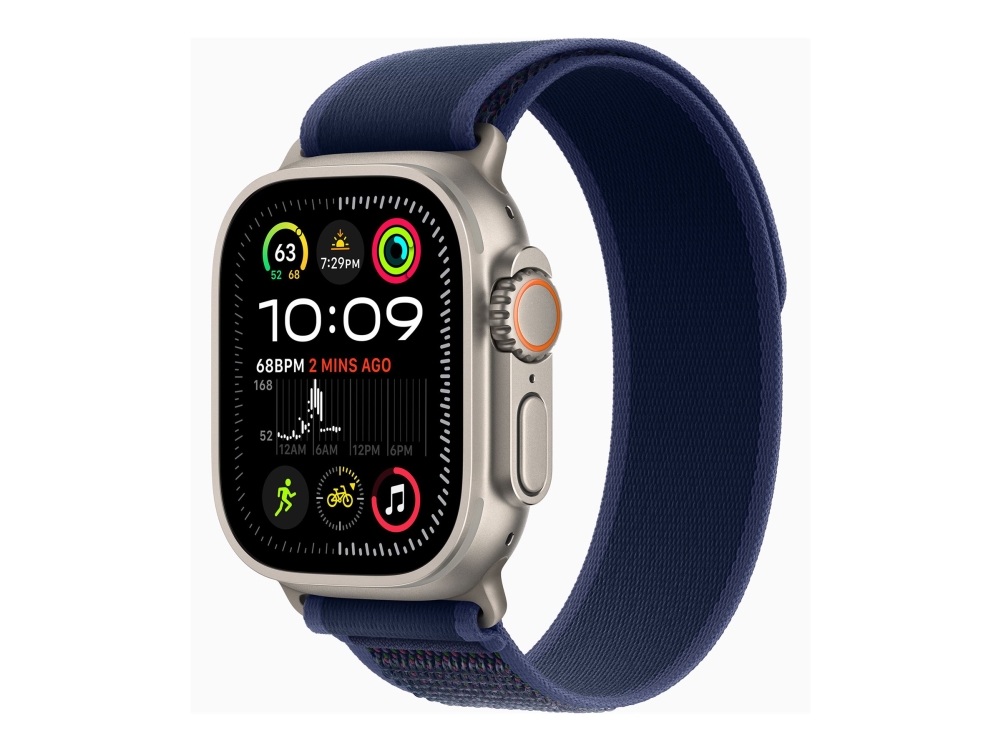 Apple Watch Ultra 2 49 Mm Naturlig Titanium Smart Ur Med Trail Loop Nylonflet Blå Båndstørrelse: M/l 64 Gb Lte Wi Fi 4 Uwb Bluetoo