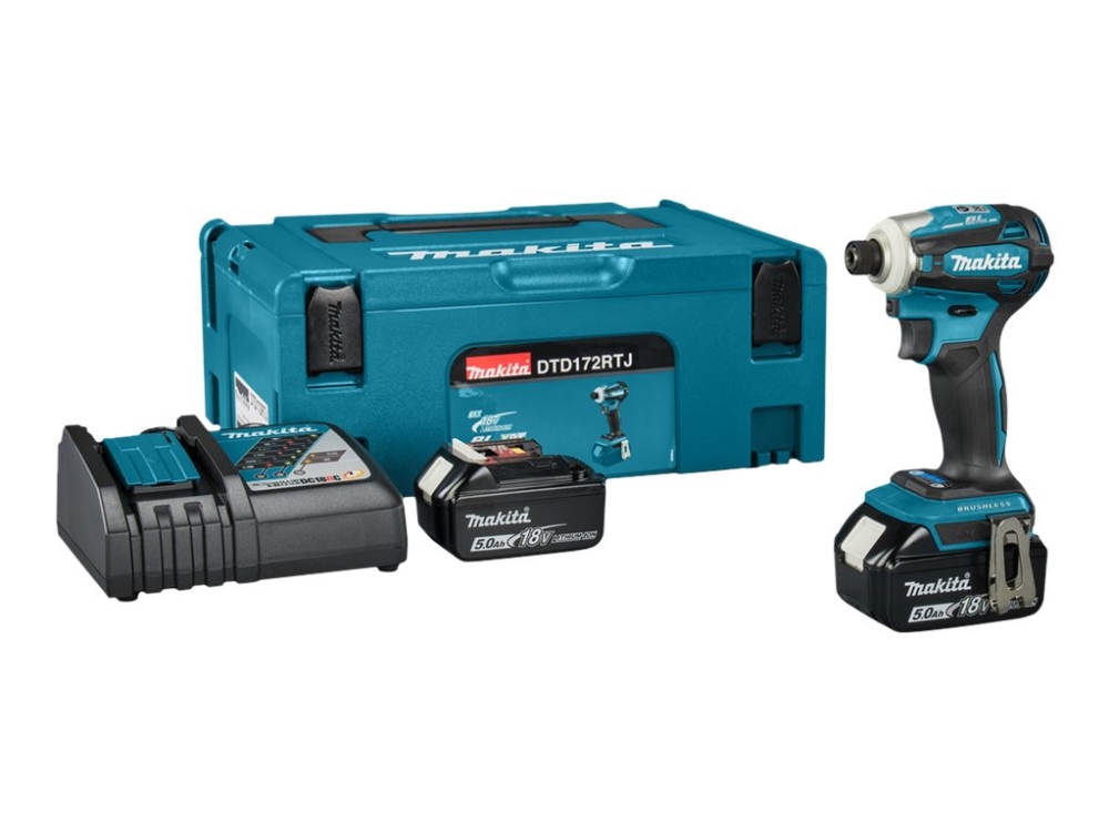 Makita DTD172RTJ - Stødnøgle - ledningfri - 1/4 unbrakosokkel - 180 N·m - 2 batterier, inkluderet oplader - 18 / 36 V