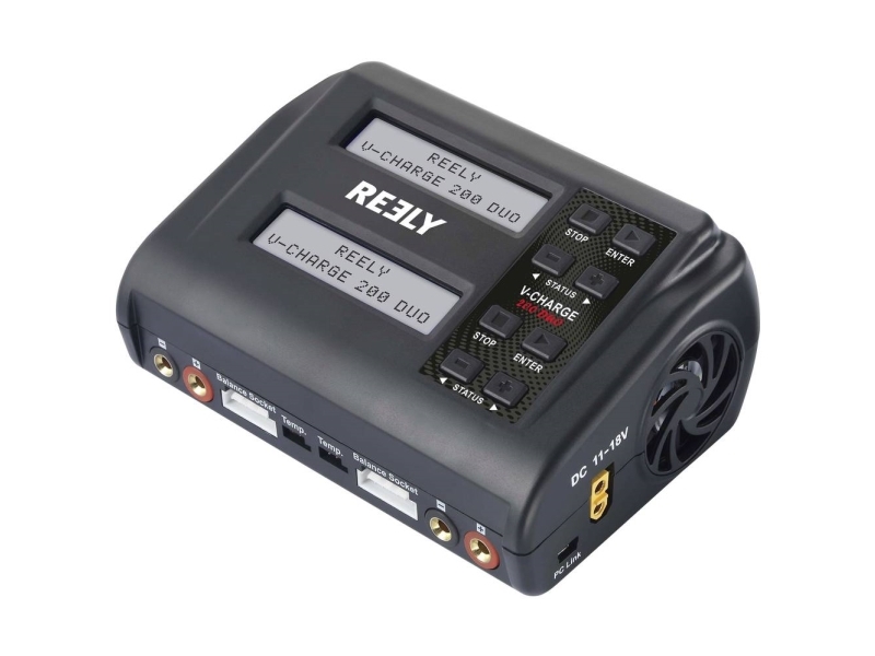 Reely V-Charge 200 Duo Modelling-laddare 10 A Li-Ion, LiPo, LiFePO, LiHV, NiCd, NiMH, Blysyra Urladdningsfunktion, temperaturövervakning | Radiostyrd - Elektronik - Batterier & Laddare | GameStuff