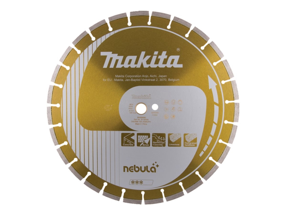 Makita Nebula - Diamantskæreskive - For Beton, Kalksten, Forstærket Beton, Mursten, Finkornet Sandsten - 400 Mm - For Makita Ek8100ws