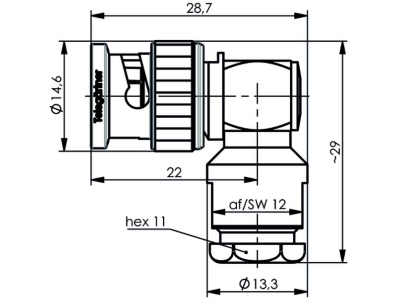 Telegärtner J01000a0073 100023331 Bnc-Stikforbindelse Stik, Vinklet 50 Ω 1 Stk