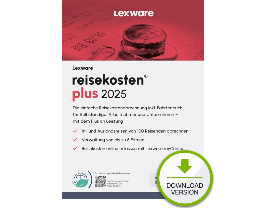 Lexware Reisekosten Plus 2025 "Unbegrenzte Laufzeit" Download, Bokföring, Esd (Electronic Software Download), Tyska, Windows 11 Enterprise X64, Windows 10, Windows 11 Home, Windows 10 Education, Windows 11 Pro,...