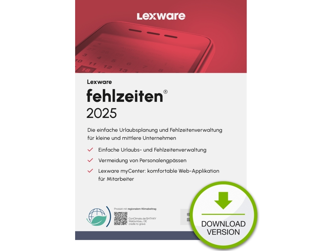 Lexware Fehlzeiten 2025 "Unbegrenzte Laufzeit" Download, Frånvarohantering, Tyska, Esd (Electronic Software Download), Windows 11 Enterprise X64, Windows 10, Windows 11 Home, Windows 10 Education, Windows 11 Pro,...