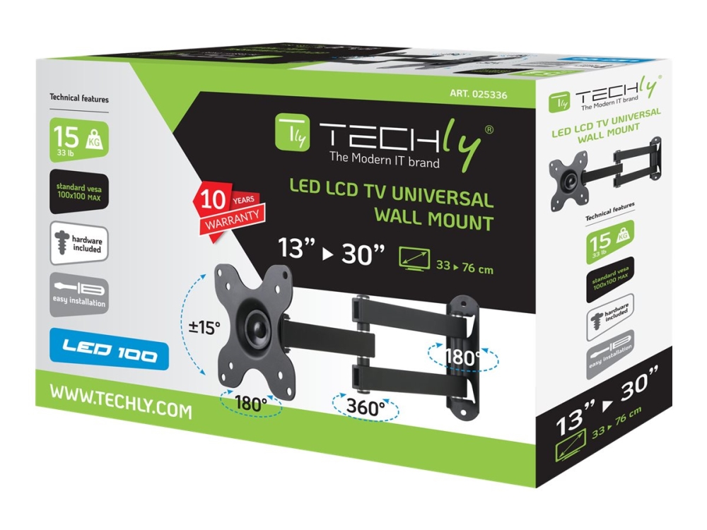 Techly - Beslag - For Lcd Tv - Sort - Skærmstørrelse: 13"-30" - Vægmonterbar