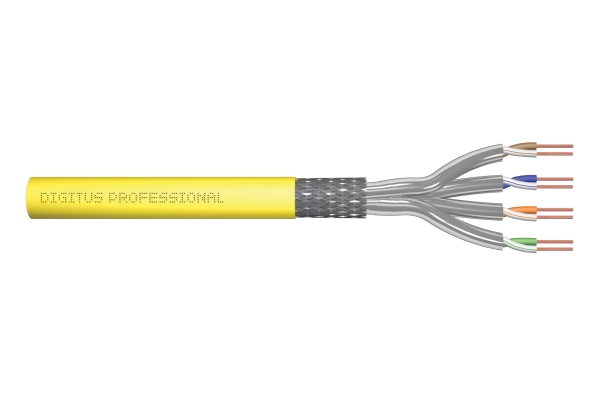 Digitus Cat 7A S/Ftp Datenkabel - Verlegekabel, 1000 M, Simplex, Cca, Ghmt Pvp Zertifiziert, 1000 M, Cat7a, S/Ftp (S-Stp), Gelb
