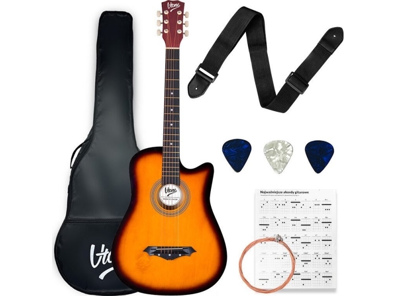 V-Tone V-TONE AG ONE SB 4/4 sunburst akustisk guitar til begyndere læring plektre rem ekstra strenge etui akkorder