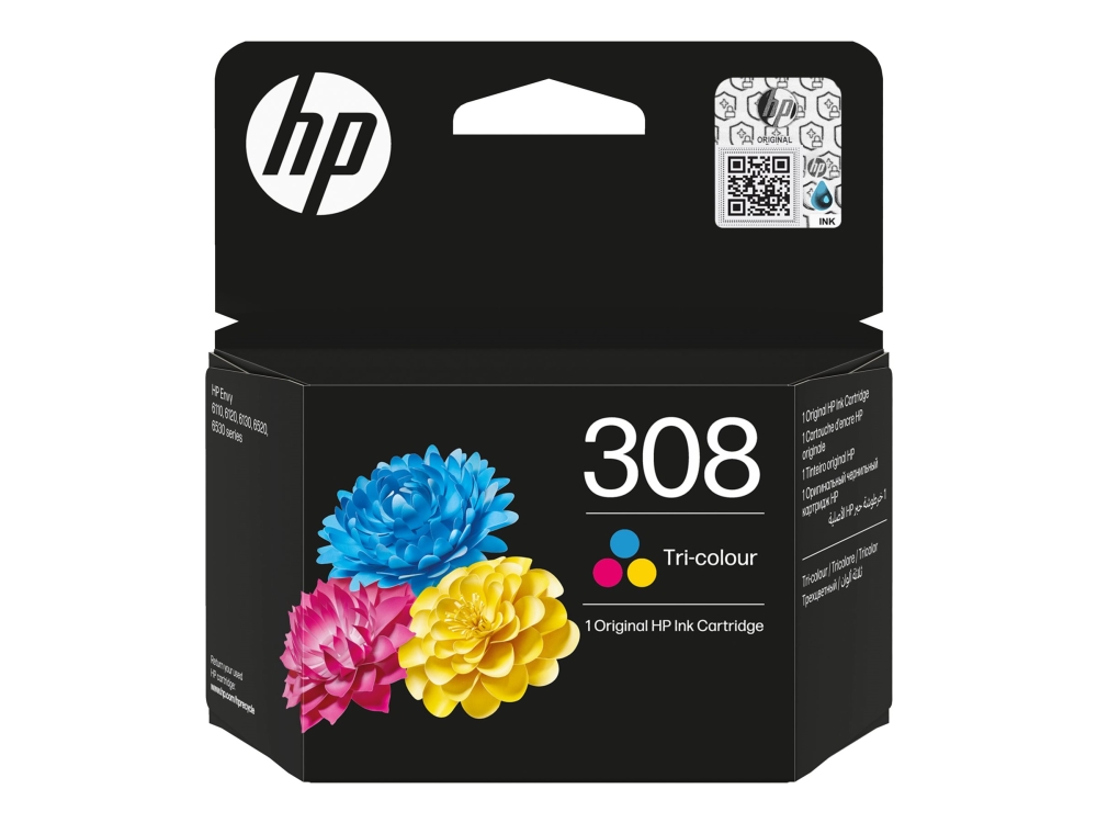 Hp 308 - Gul, Cyan, Magenta - Original - Boks - Blækpatron - For Envy 6110E, 6130E, 6520E, 6530E