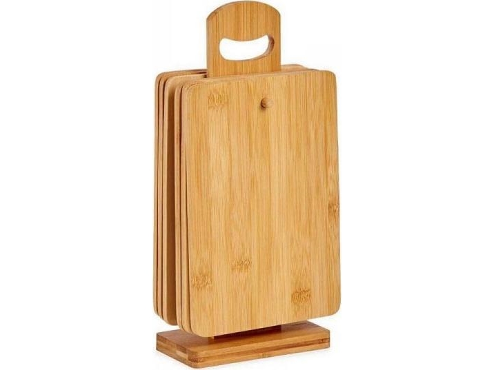 Bigbuy Home Set Schneidebrett Mit Halterung Bambus Braun (6 Stück) (21 X 14 X 0,8 Cm)