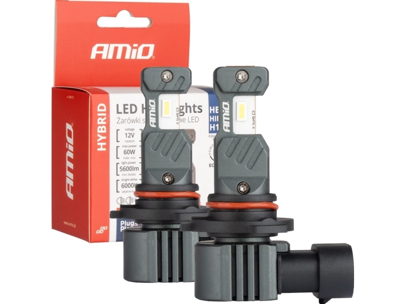 Led Automobilių Lemputės Hybrid Serijos Hb3 Hir1 H10 6000K Canbus 60W Amio-04117, 2 Vnt.