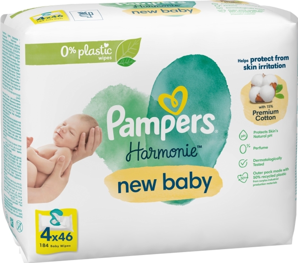 Pampers Harmonie New Baby Serveteles Kudikiams 4 Pakuotes, 184 Serveteles