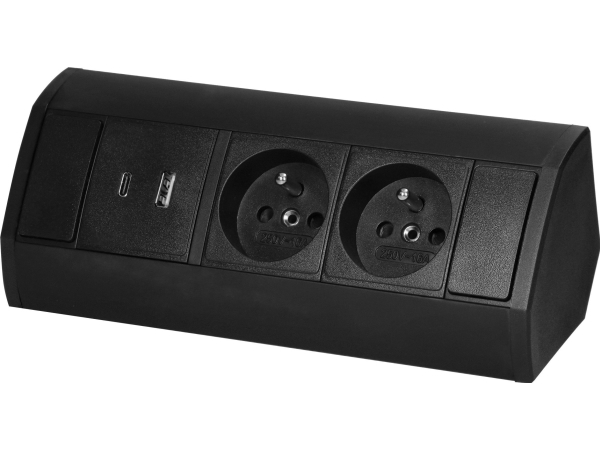 Orno Lizdas Baldinis lizdas 2x2P+Z, 2xUSB (A+C tipo  2.4A), juodas