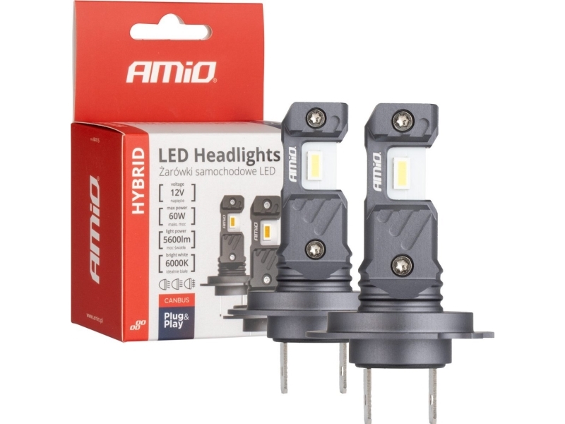 LED žibintų lemputės Hybrid series H7 H18 6000K Canbus 60W AMIO-04115