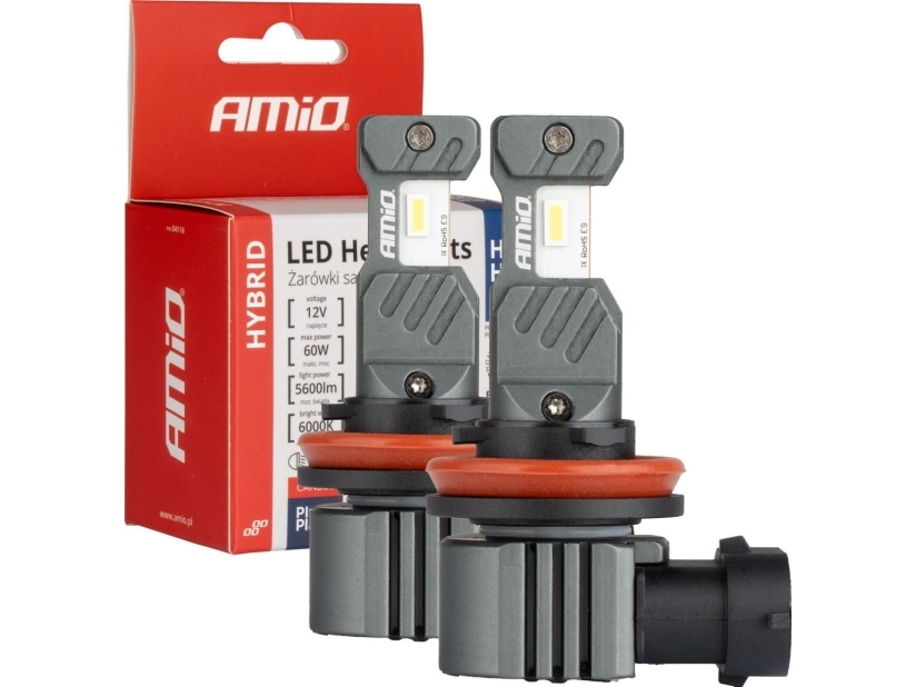 LED automobilių lemputės hibridinės serijos h8 h9 h11 h16 6000k canbus 60w amio-04116