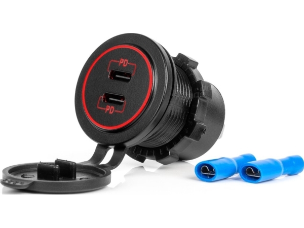 AMiO bil-laddare med USB-uttag – vattentät 2x USB-C 12V/24V AMIO-04223 | Tele & GPS - Batteri & Laddare - Billaddare | GameStuff