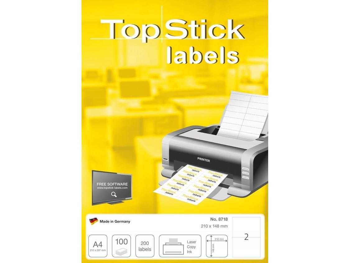 Etiketter TopStick 210x148 mm hvid - (100 ark) | Papper & Emballage - Taggar - Manuell Vit | GameStuff