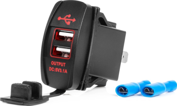 Amio Billaddare Med Usb-Uttag Båtformad Vattentät 2X Usb 12V 24V Amio-04228