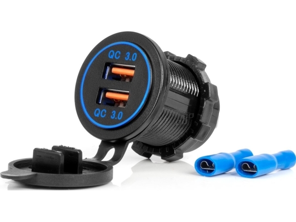 Amio Billaddare Med Usb-Uttag Vattentät 2Xusb Qc3.0 12V 24V Amio-04218