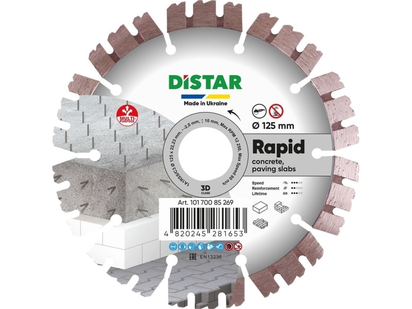 125 X 22.23 Mm Distar Rapid Universalus Deimantinis Pjovimo Diskas Betonui, Plytoms