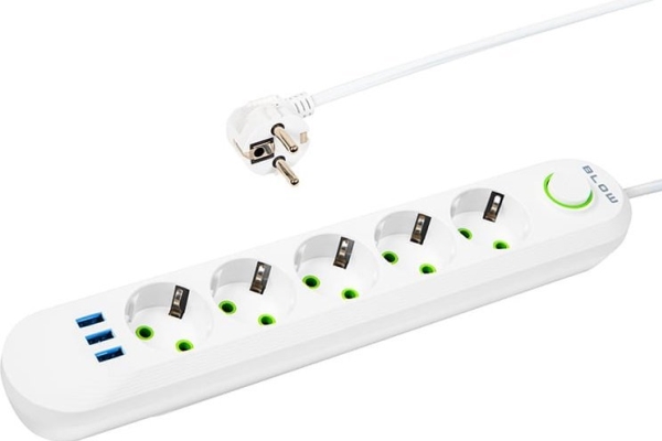 Blow 231# Netforlængerkabel 550 Socket 3xusb Hvid 2x1mm