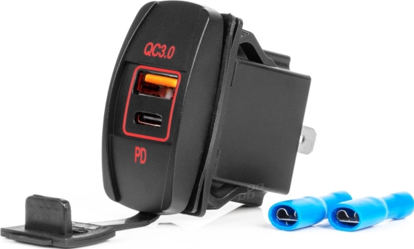 Amio Biloplader Med Usb-Stik Vandtæt Bådformet Usb + Usb-C Qc3.0 12V 24V Amio-04229