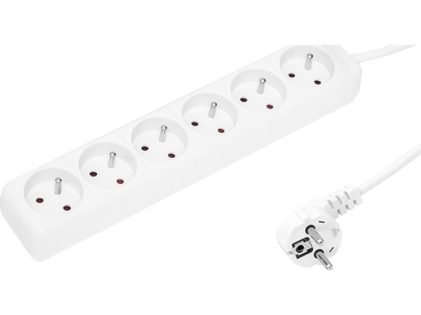 Blow 98-721# Forlængerkabel Pr-670P 6-Sokkel Jordet 3M Hvid 3X1,5Mm