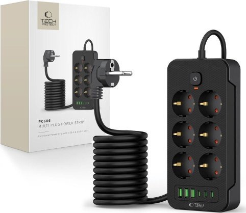 Tech-Protect Stromleiste 6-Fach 2 M Schwarz
