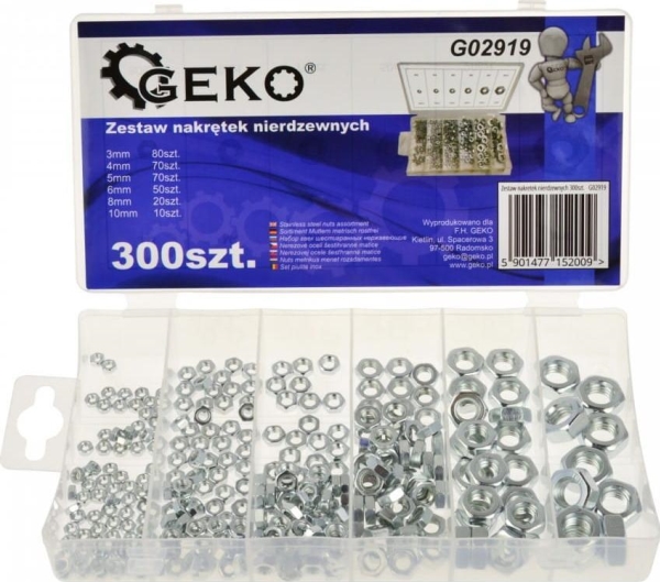GEKO set nitar/sexkantmuttrar i rostfritt stål 300 st. (20) G02919 | Verktyg & Verkstad - Skruvar & Muttrar - Tommskruv | GameStuff