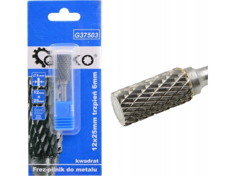 Geko Tungsten carbide metalfil 12x25mm skaft 6mm (firkantet) (200)