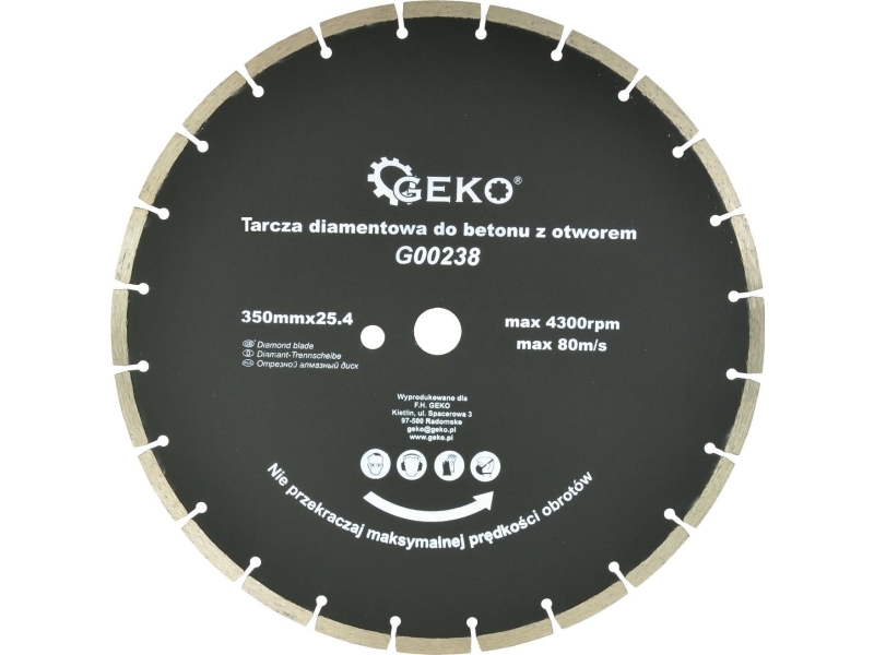 Geko diamantskive for betong 350mm x 25,4mm med ekstra hull (G00238)